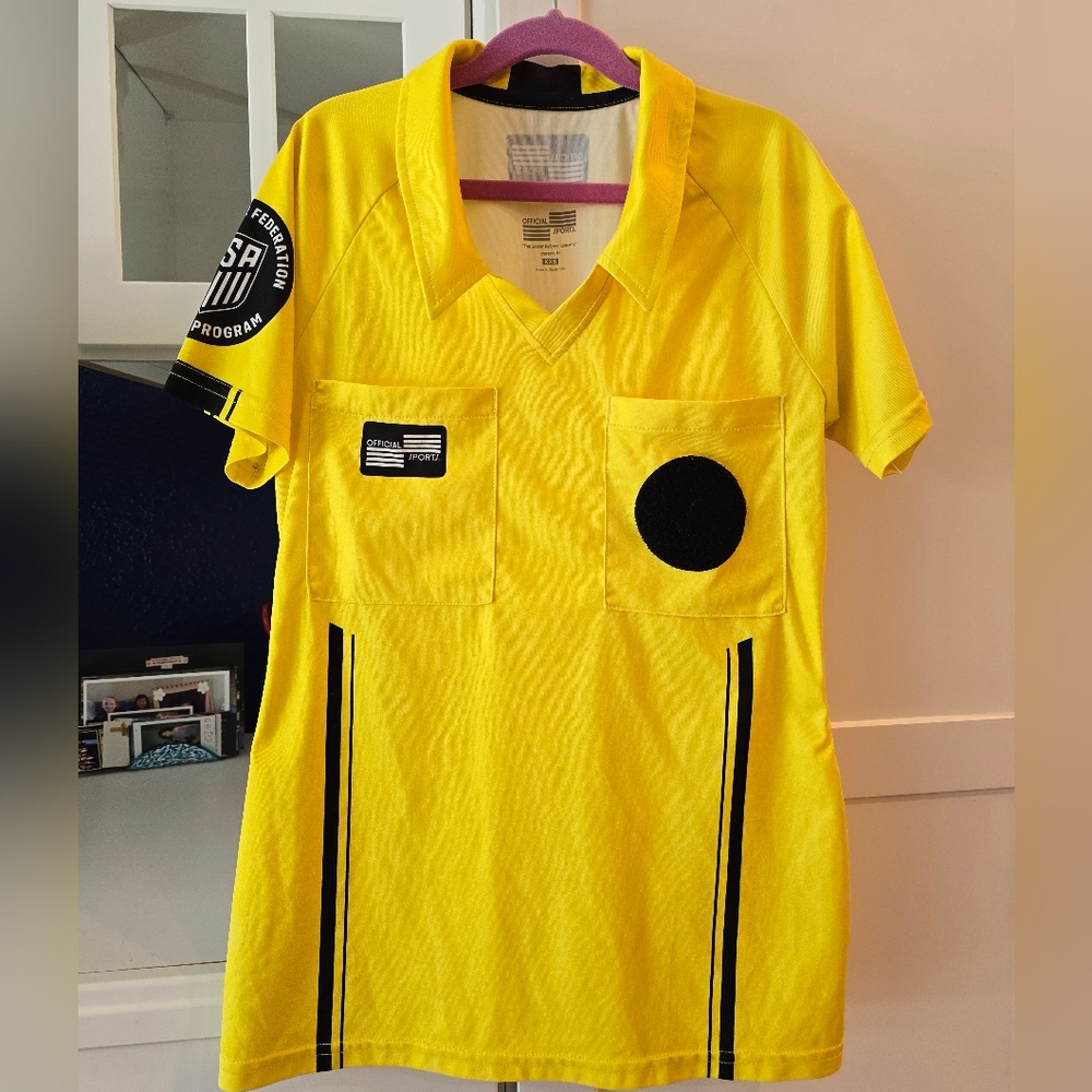 Womens US Soccer Federation Soccer Referee Yellow Vneck Short Sleeve XS